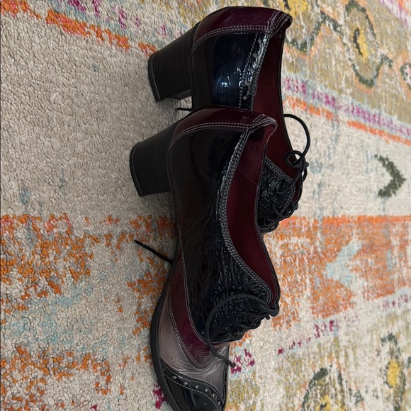 Black and Red Lace Up Boots with Brogue Detailing - Picture 6 of 6